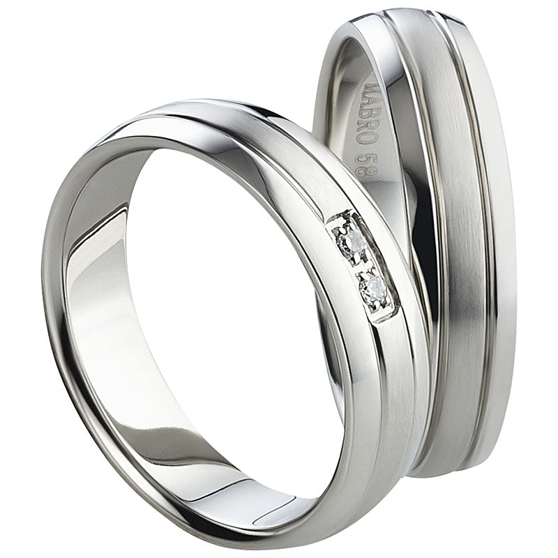 Partnerringe Edelstahl, matt-glänzend, 2 Zirkonia weiß