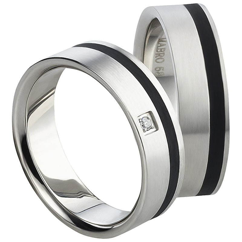 Partnerringe Edelstahl, matt, 1 Zirkonia weiß