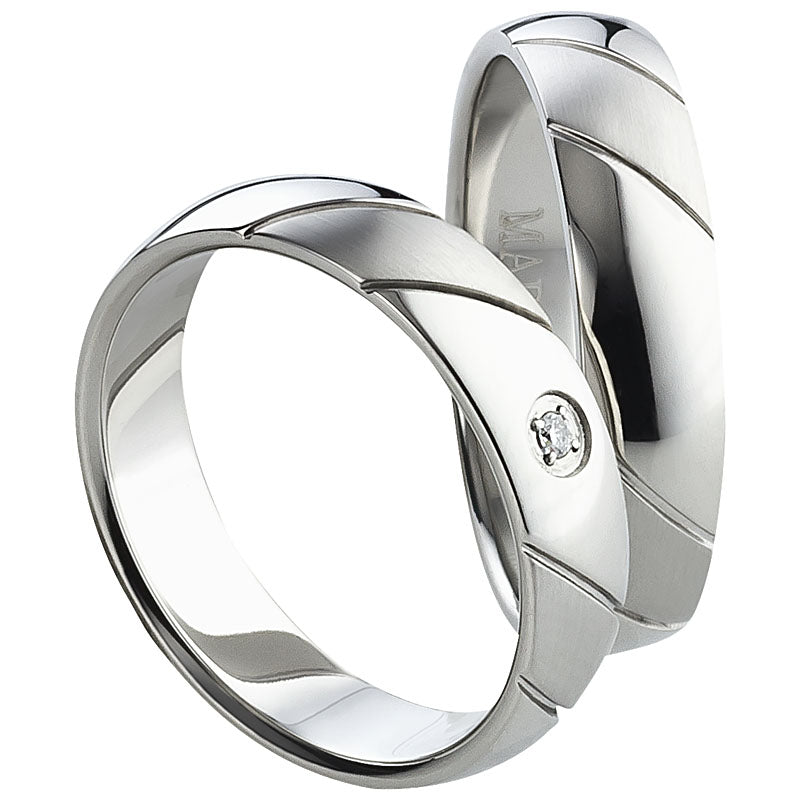 Partnerringe Edelstahl, matt-glänzend, 1 Zirkonia weiß