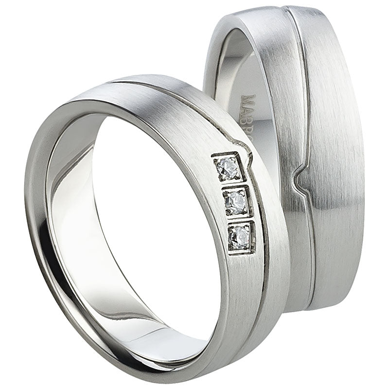 Partnerringe Edelstahl, matt, 3 Zirkonia weiß
