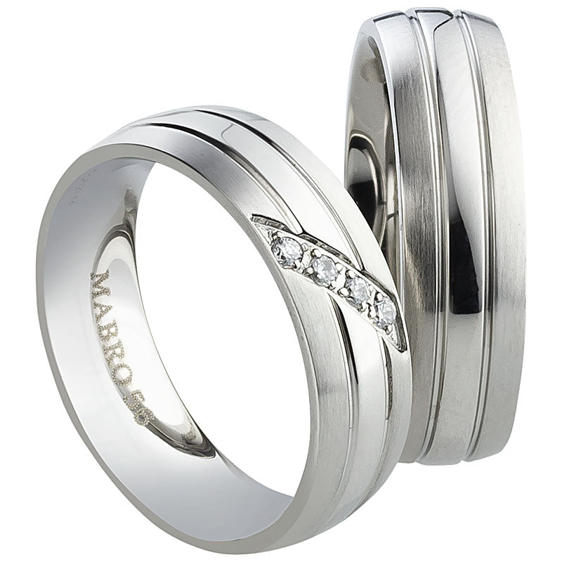 Partnerringe Edelstahl, matt-glänzend, 4 Zirkonia weiß