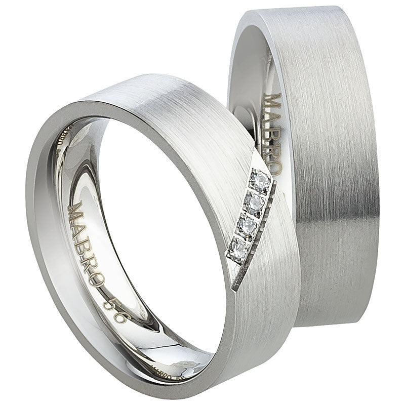 Partnerringe Edelstahl, matt, 4 Zirkonia weiß