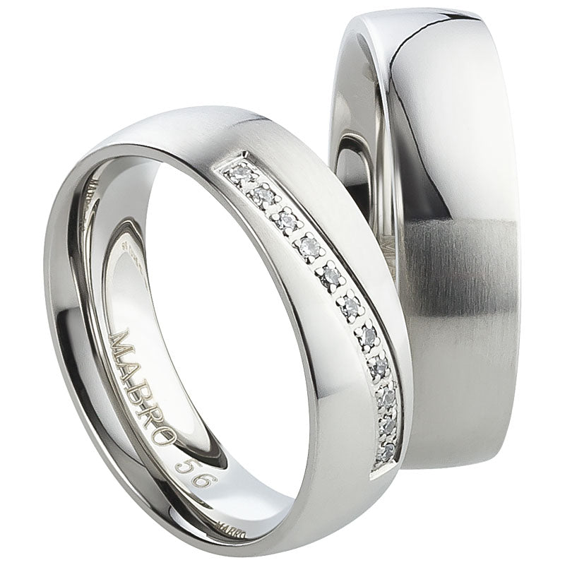 Partnerringe Edelstahl, matt-glänzend, 11 Zirkonia weiß