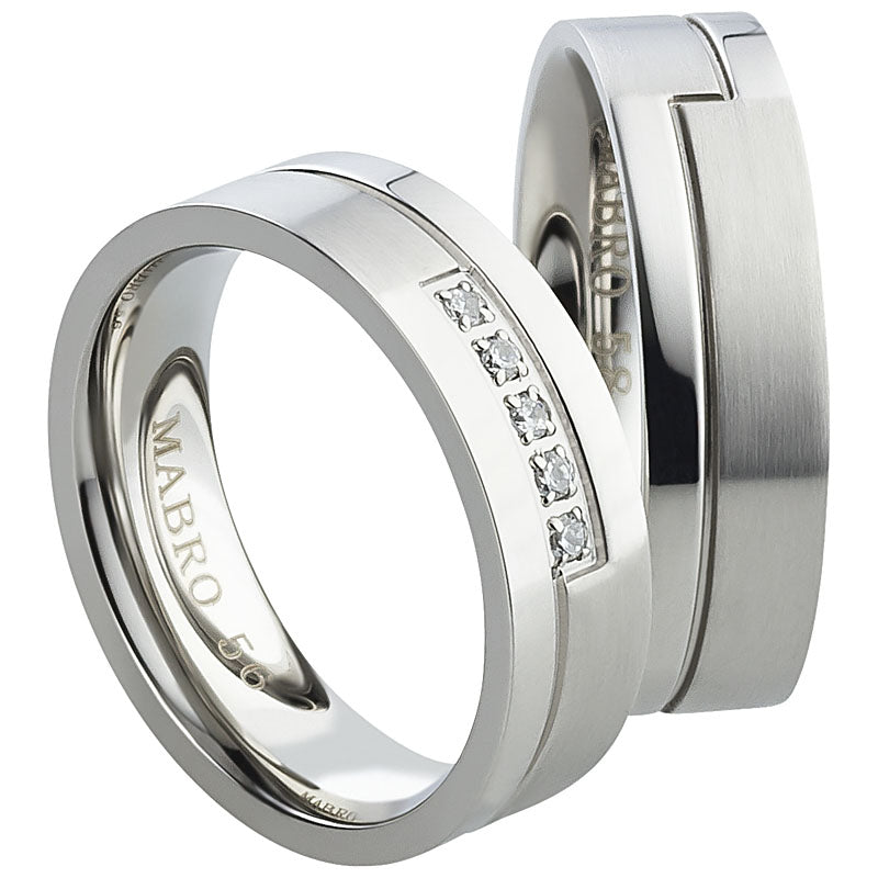 Partnerringe Edelstahl, matt-glänzend, 5 Zirkonia weiß