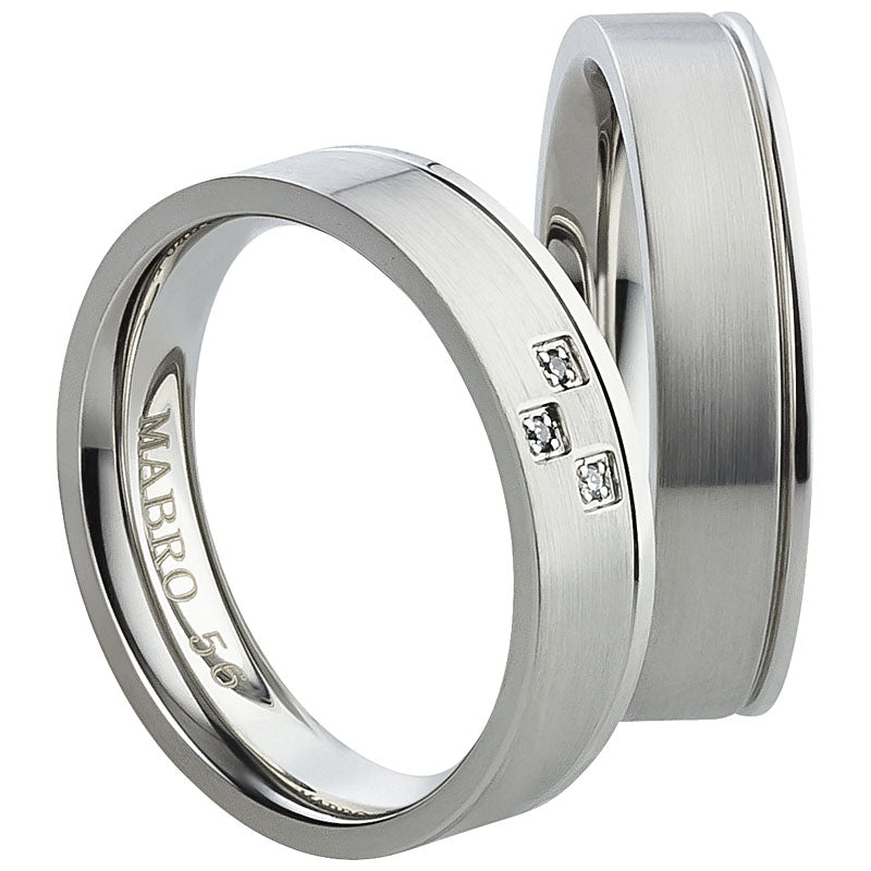 Partnerringe Edelstahl, matt-glänzend, 3 Zirkonia weiß