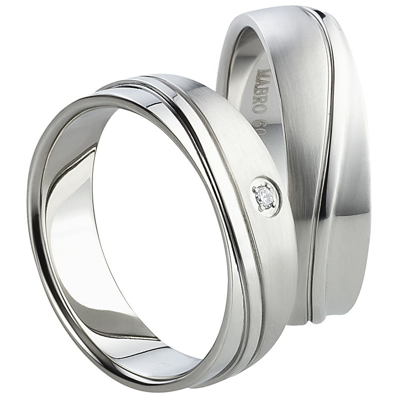 Partnerringe Edelstahl, matt-glänzend, 1 Zirkonia weiß