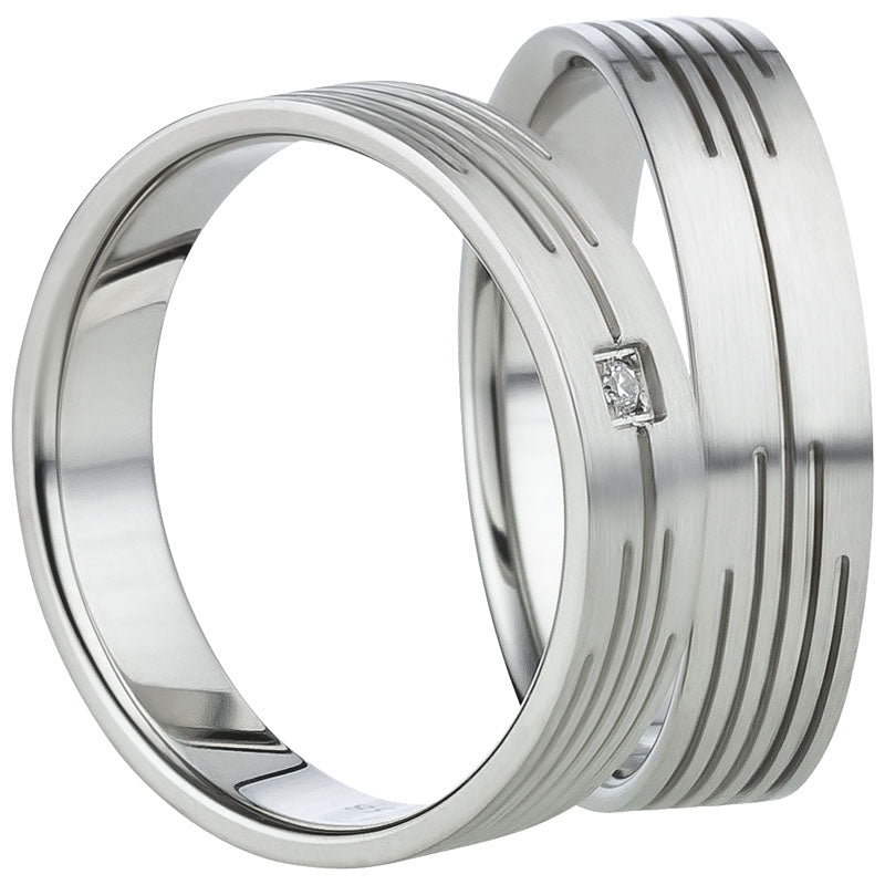 Partnerringe Edelstahl, matt, 1 Zirkonia weiß