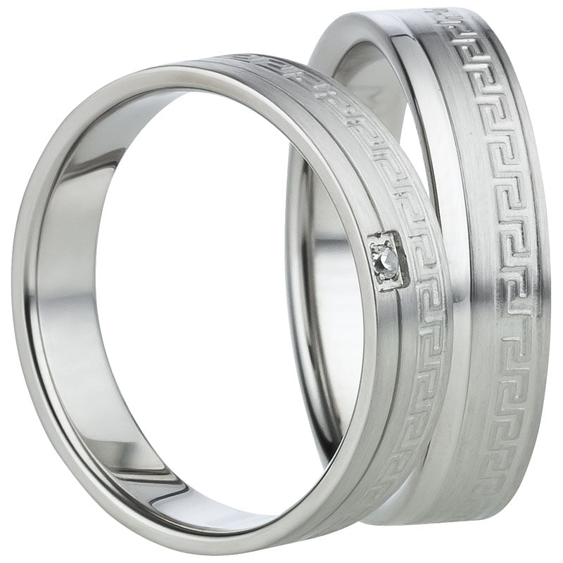 Partnerringe Edelstahl, matt, 1 Zirkonia weiß