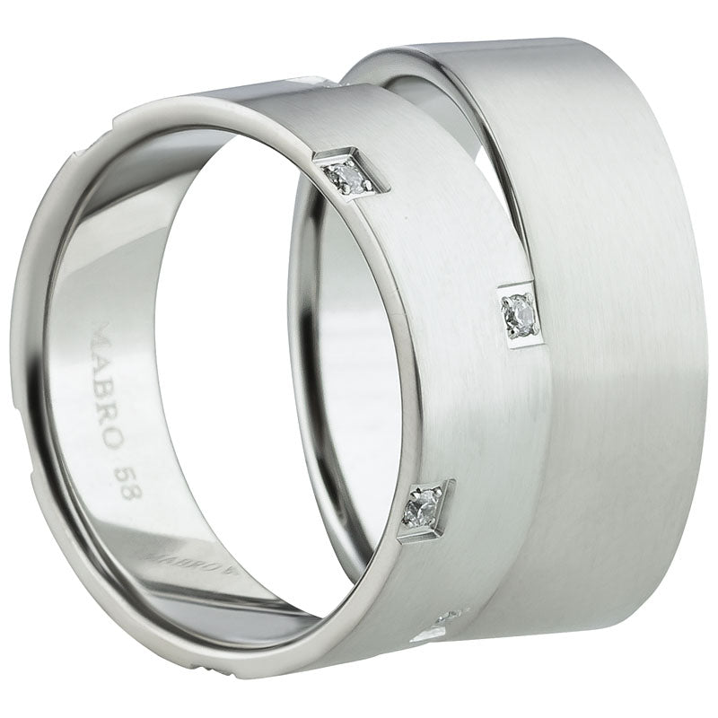 Partnerringe Edelstahl, matt, 10 Zirkonia weiß