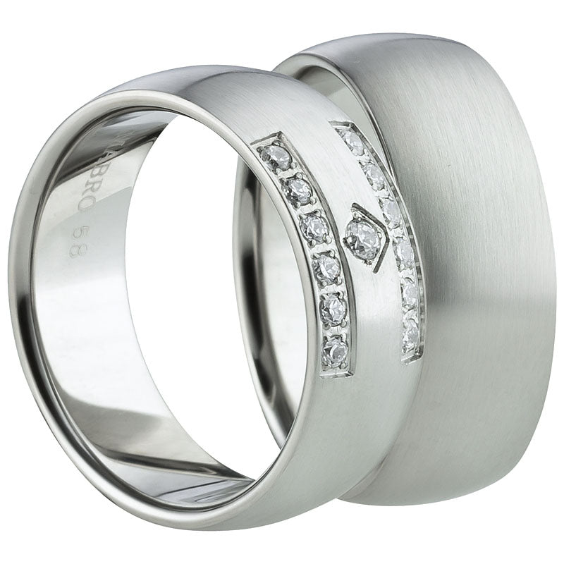 Partnerringe Edelstahl, matt , 13 Zirkonia weiß