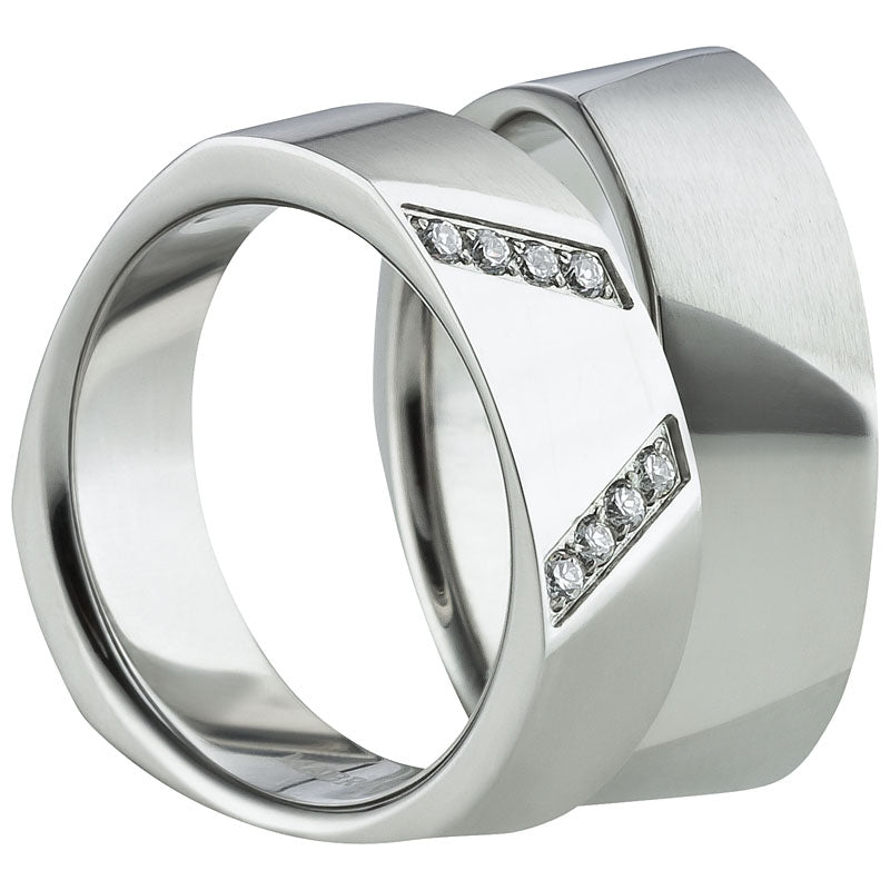 Partnerringe Edelstahl, matt , 8 Zirkonia weiß