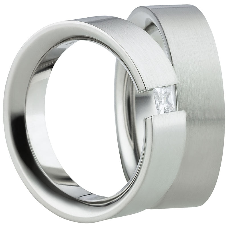Partnerringe Edelstahl, matt , 1 Zirkonia weiß