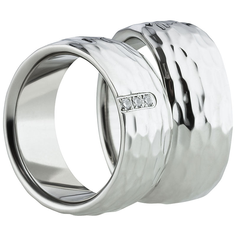 Partnerringe Edelstahl, glänzend, 3 Zirkonia weiß