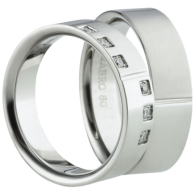 Partnerringe Edelstahl, matt-glänzend, 6 Zirkonia weiß