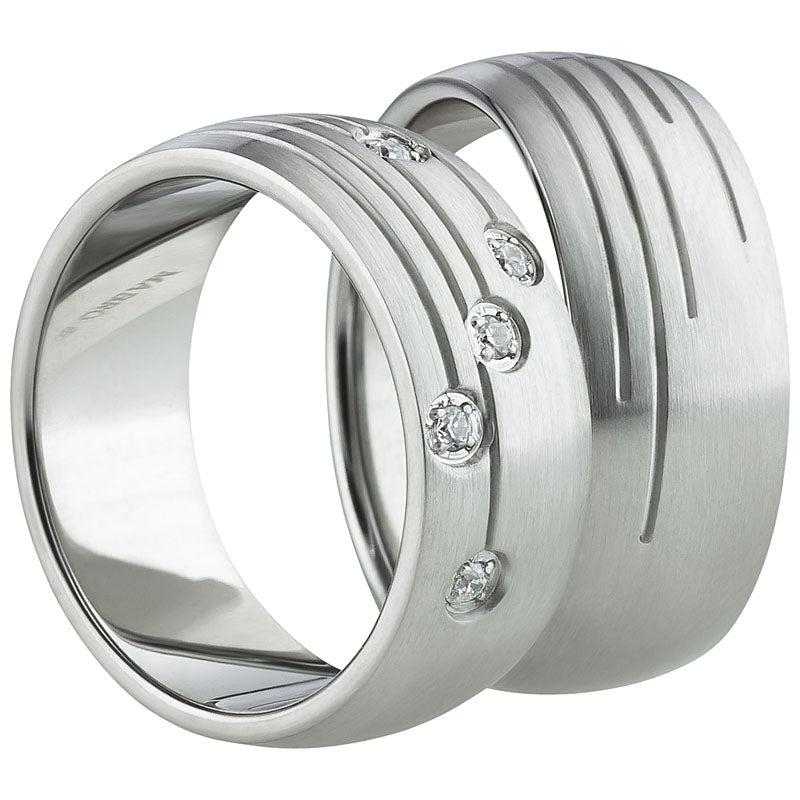Partnerringe Edelstahl, matt , 5 Zirkonia weiß