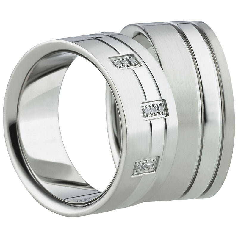 Partnerringe Edelstahl, matt-glänzend, 9 Zirkonia weiß