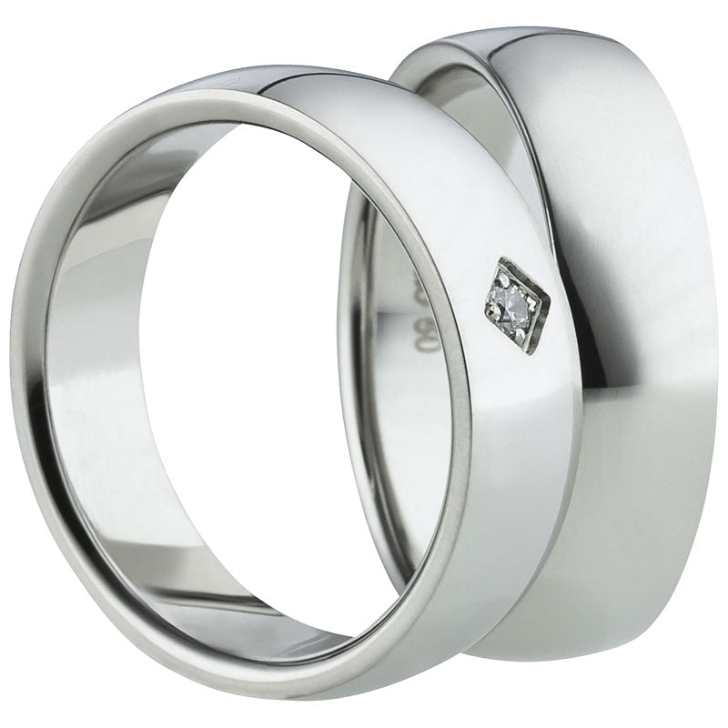 Partnerringe Edelstahl, glänzend, 1 Zirkonia weiß