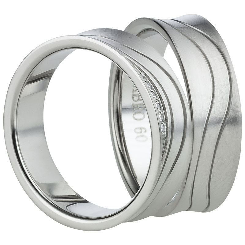 Partnerringe Edelstahl, matt, 6 Zirkonia weiß