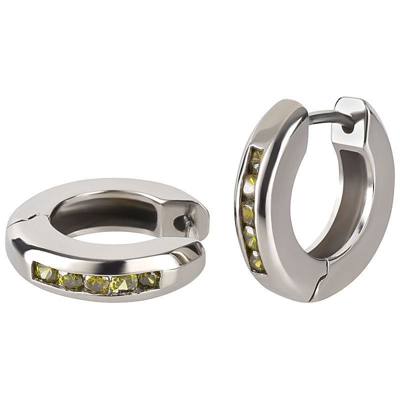 Edelstahl Creolen gefasste Steine grün