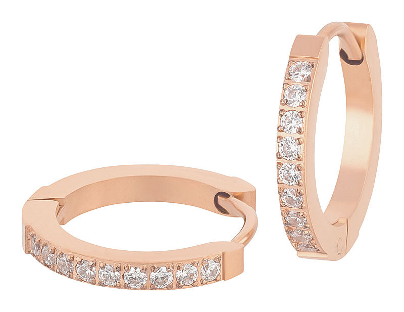 Creolen Edelstahl mit Zirkonia/ Rosé