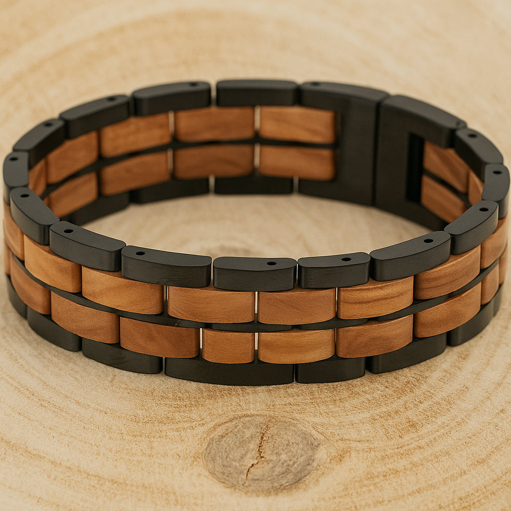 Edelstahlarmband "Olivenholz/Walnussholz"
