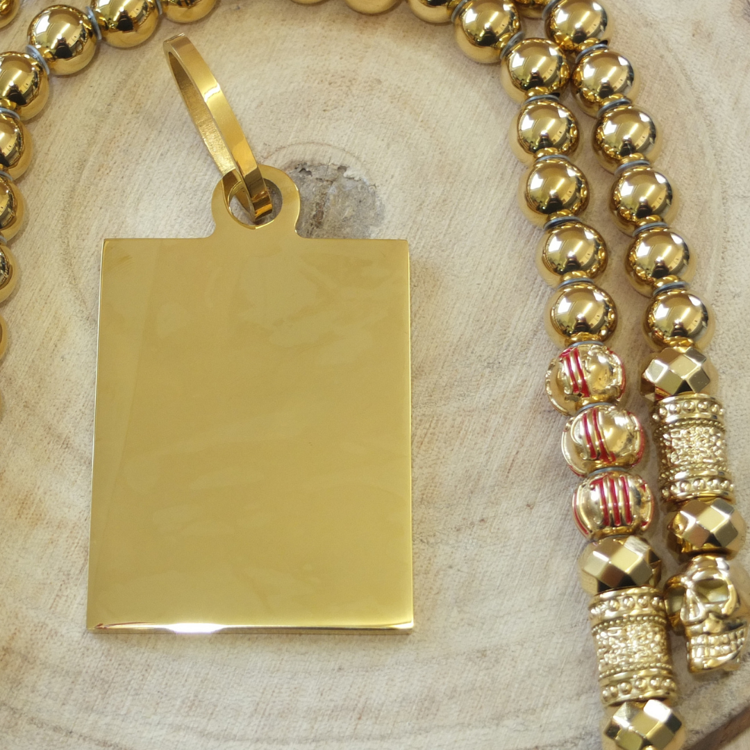 Rockerkette + Gravurplatte Viereckig Gold