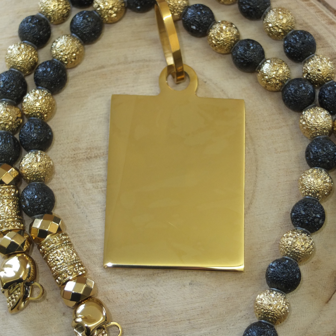 Rockerkette Bicolor + Gravurplatte Viereckig Gold (Kopie)