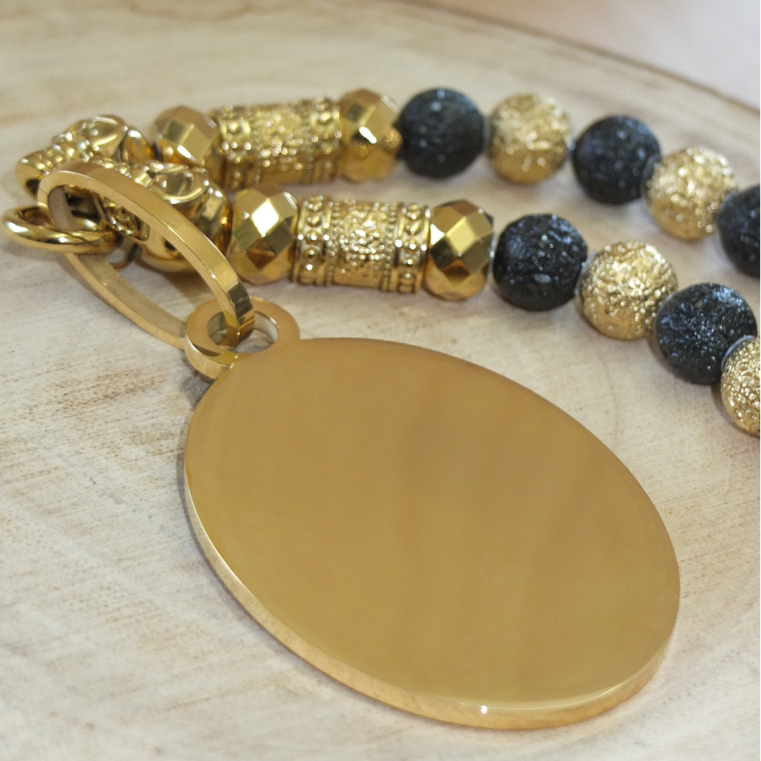 Rockerkette Bicolor + Gravurplatte Oval Gold