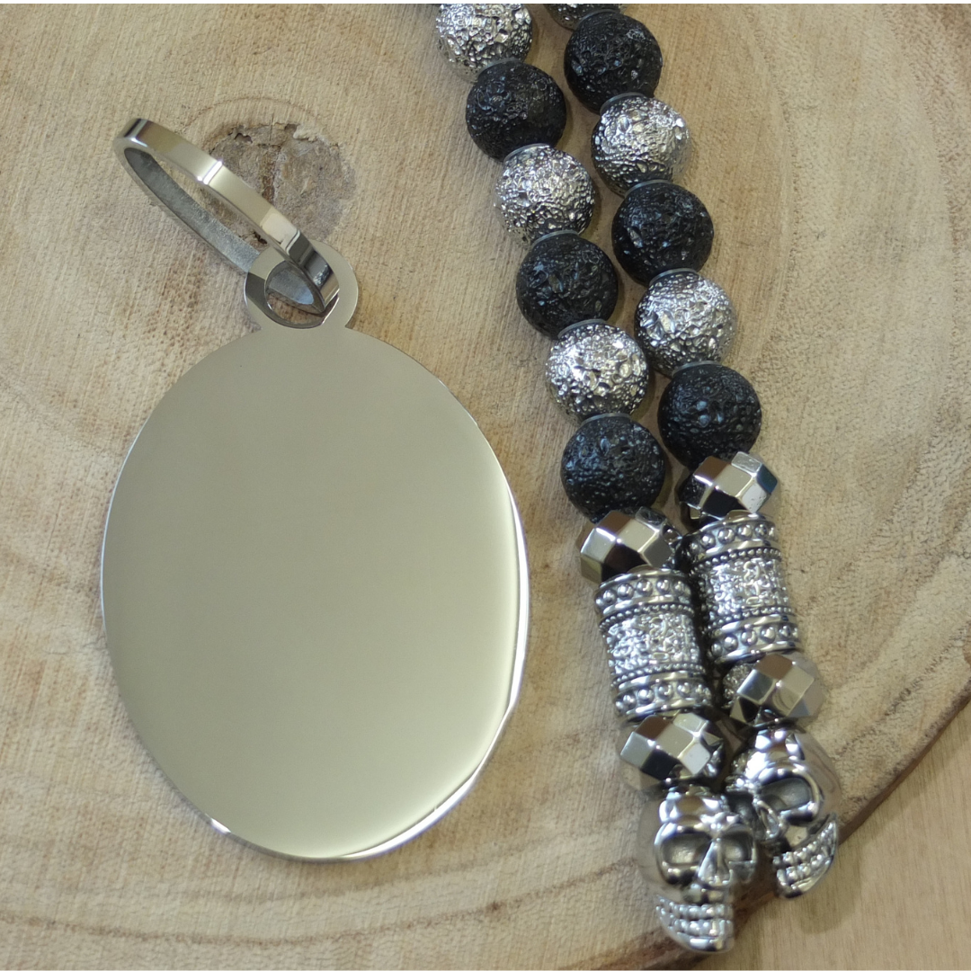 Rockerkette Bicolor + Gravurplatte Oval Silber