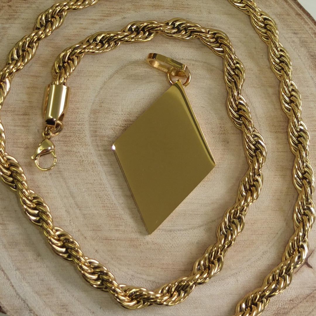 Rautenanhänger + Kordelkette Goldset