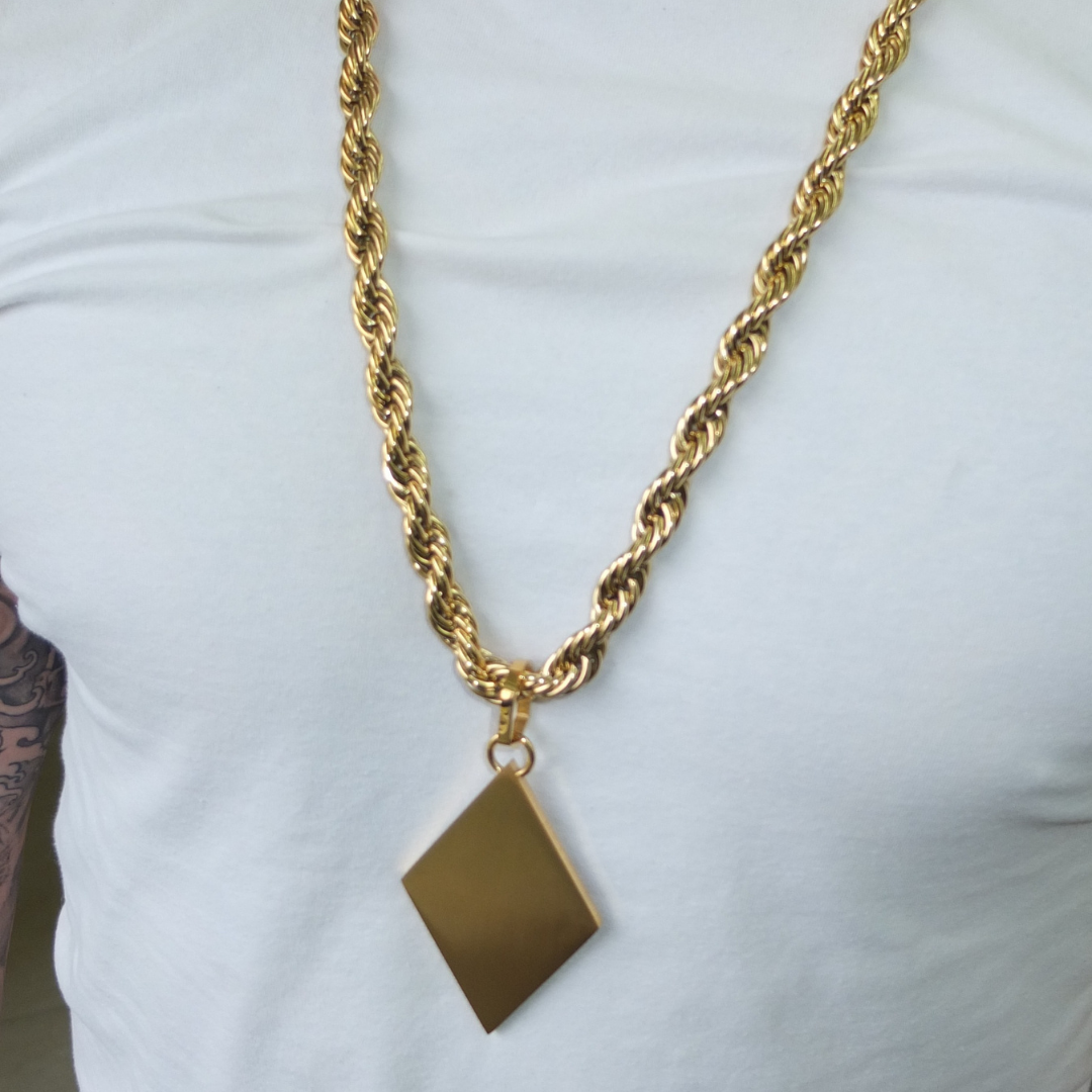 Rautenanhänger + Kordelkette Goldset