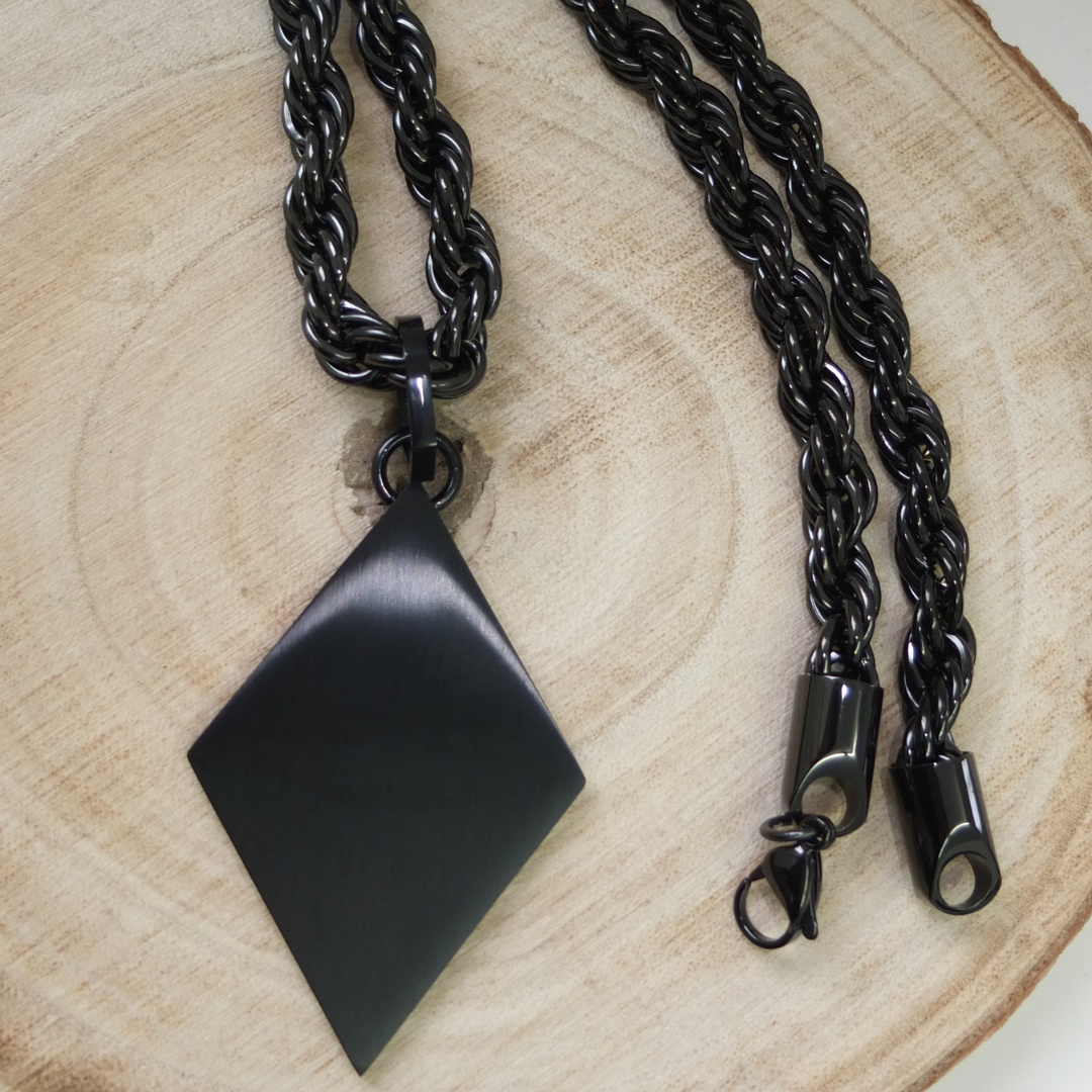 Rautenanhänger + Kordelkette Schwarzset