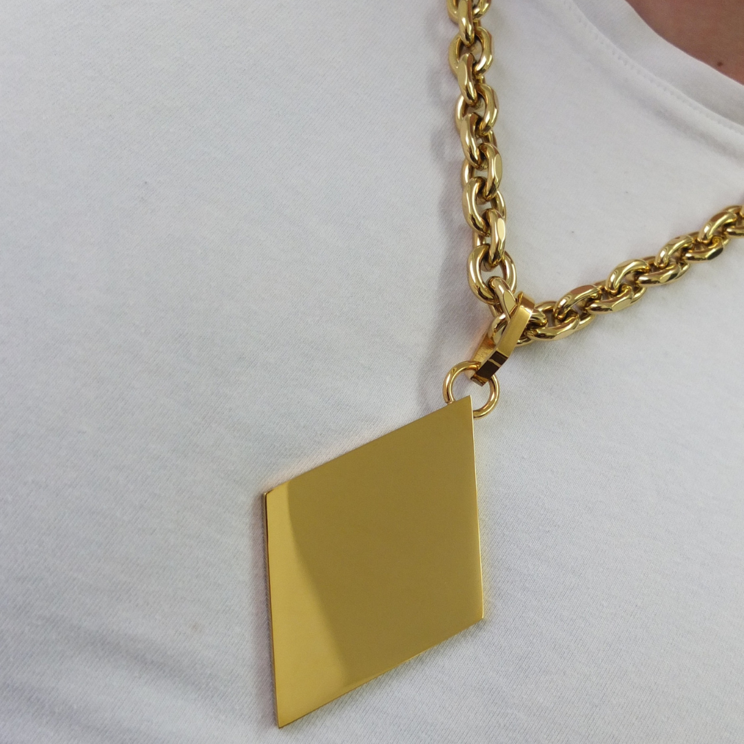 Rautenanhänger + Ankerkette Goldset