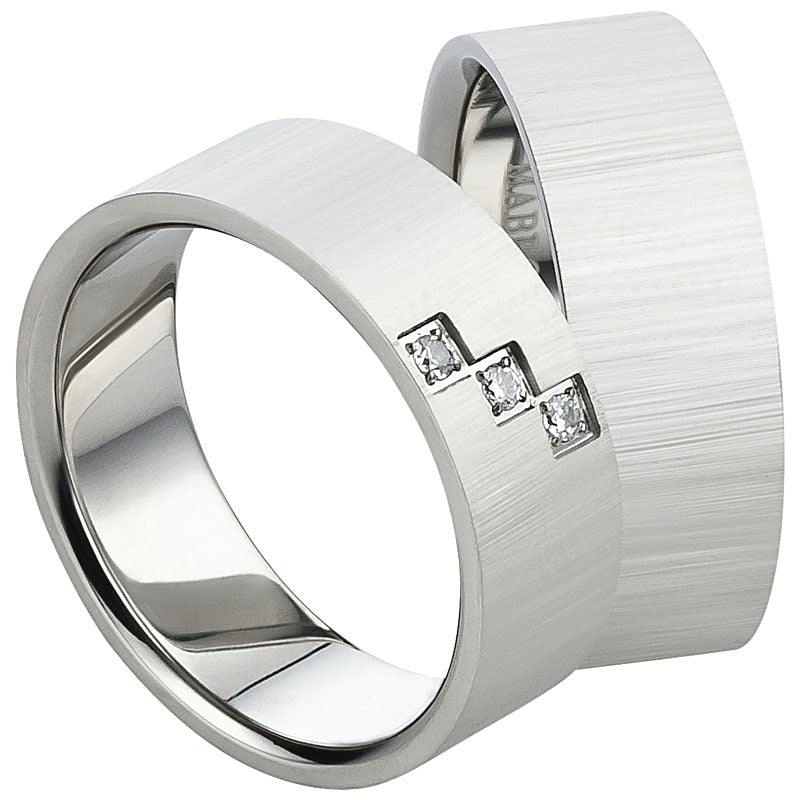 Partnerringe Edelstahl, ICE, 3 Zirkonia weiß
