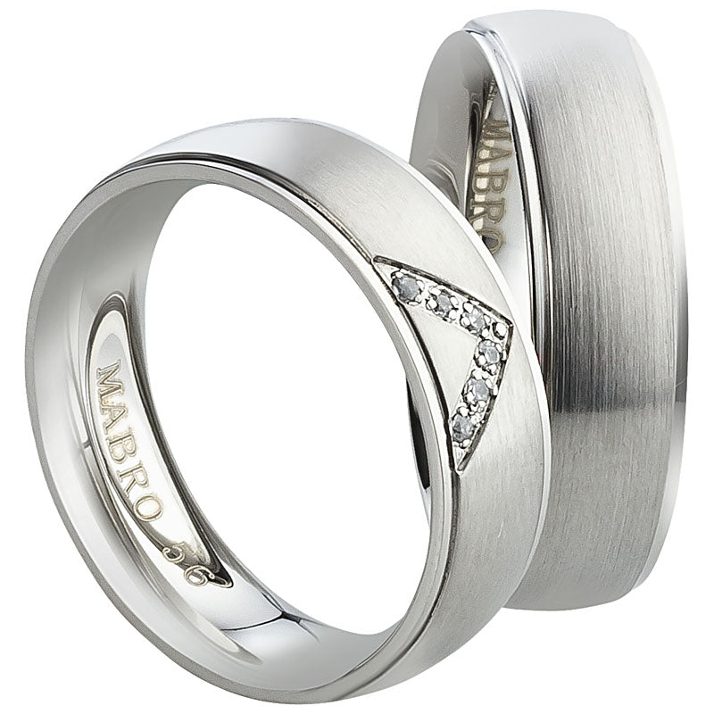 Partnerringe Edelstahl, matt-glänzend, 6 Zirkonia weiß, 2mm stark