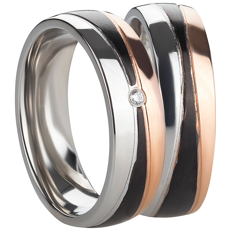 Partnerringe Edelstahl PVD Rosè Black 1 Zirkonia
