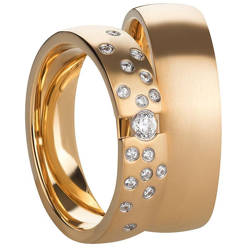 Partnerringe Edelstahl PVD Gold/Matt 17 Zirkonia