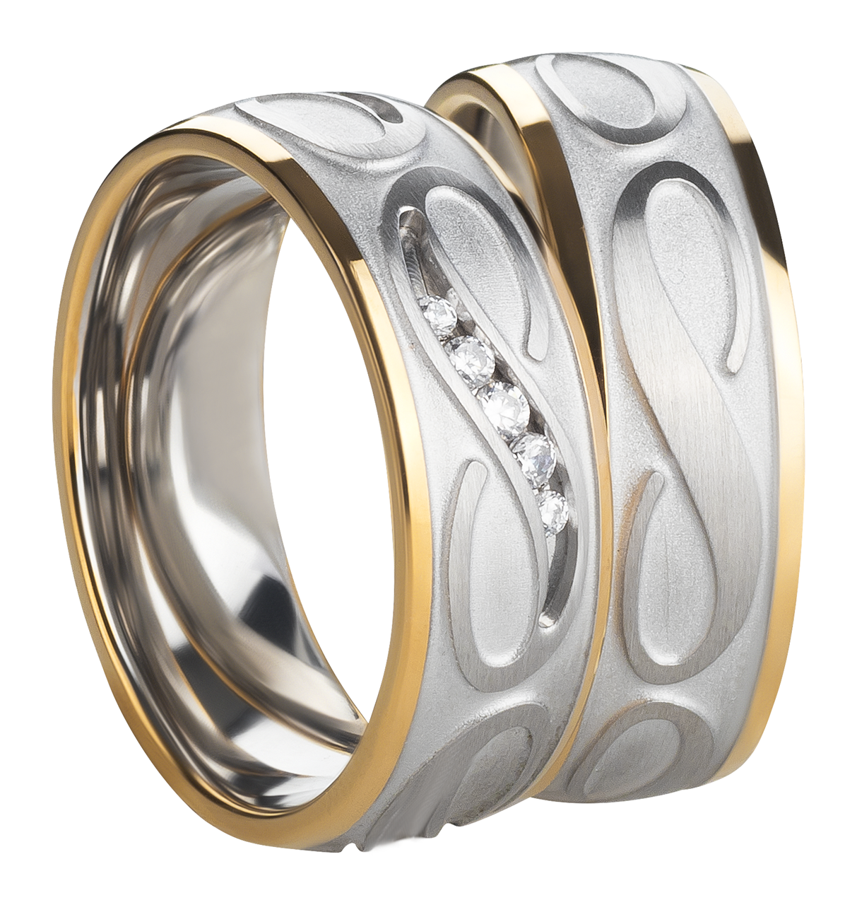 Partnerringe Edelstahl PVD Gold bic. Unendlich 5 Zirkonia