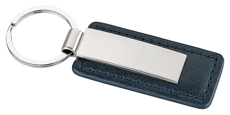Schlüsselanhänger Edelstahl Leder/ Blau