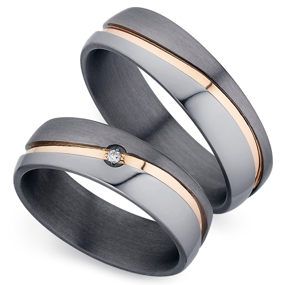 Partnerringe Tantal-Silber Rosé mit Diamant