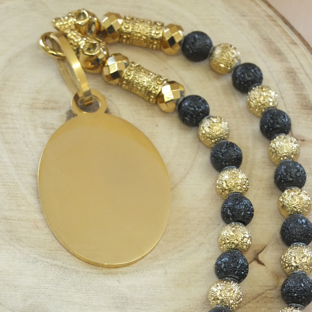 Rockerkette Bicolor + Gravurplatte Oval Gold