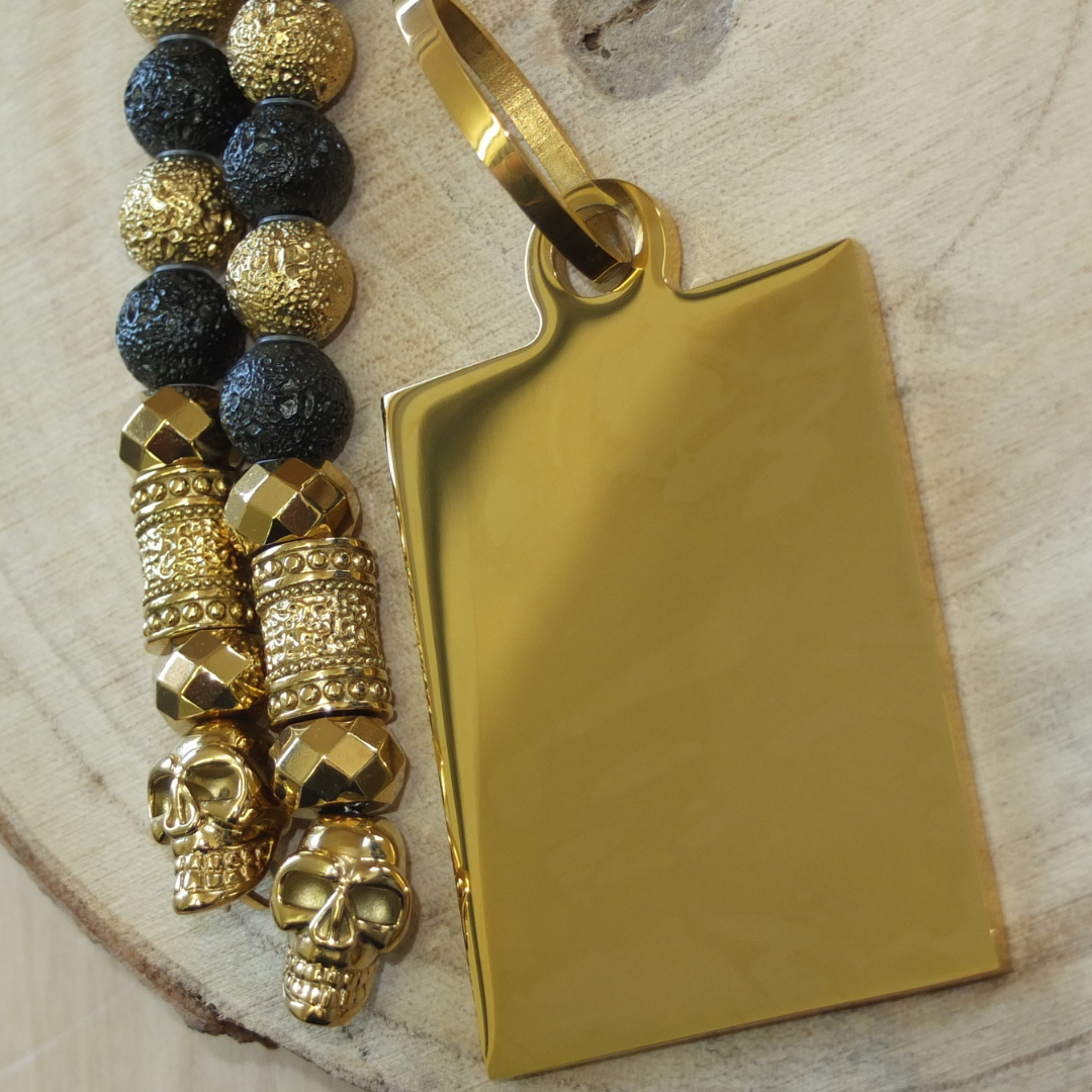 Rockerkette Bicolor + Gravurplatte Viereckig Gold (Kopie)